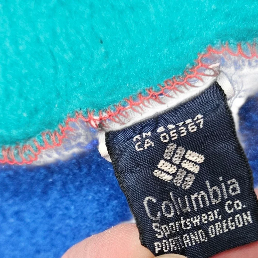 Columbia 90s Fleece Neck Warmer Gaiter Color Block Teal Blue Red Winter Made USA